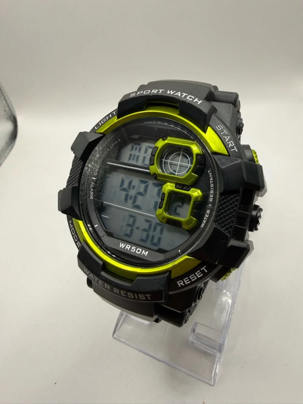 George Men's Digital Sport Wristwatch Plastic Strap Black Yellow Bezel Beautiful
